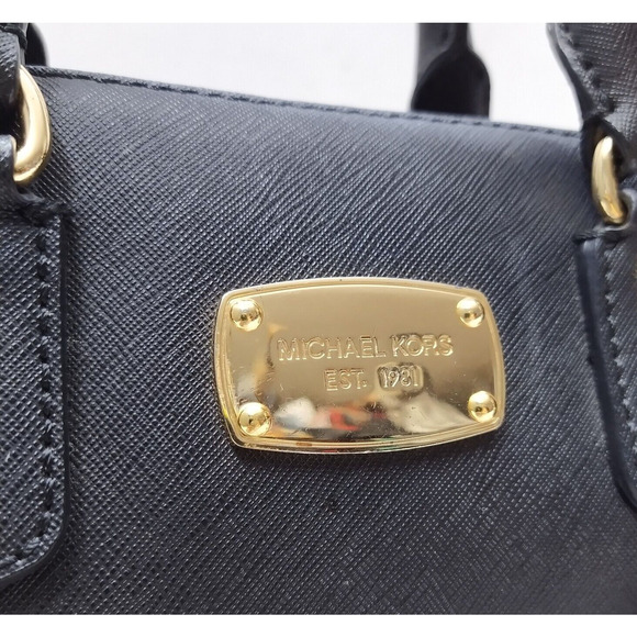 Michael Kors Black Leather Domed Double Handles Zipper Satchel Bag - Picture 4 of 14